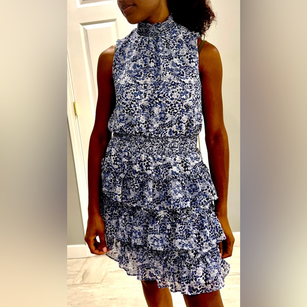 1. State Blue and White Floral Ruffled Mini Dress
